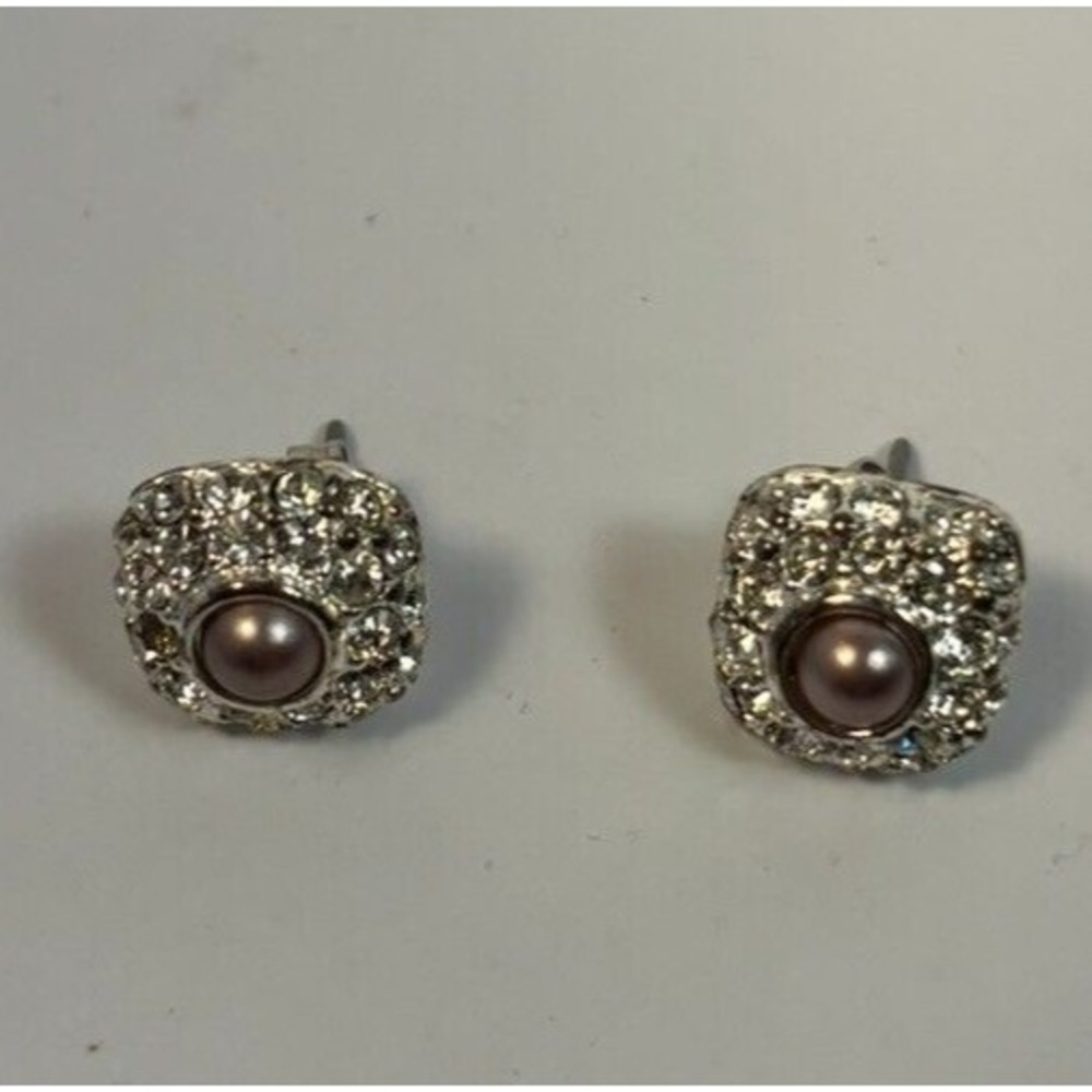 Vintage Napier Earring Lot in Silver Tone Pearl Glass Rhinestone Signed - Picture 4 of 7